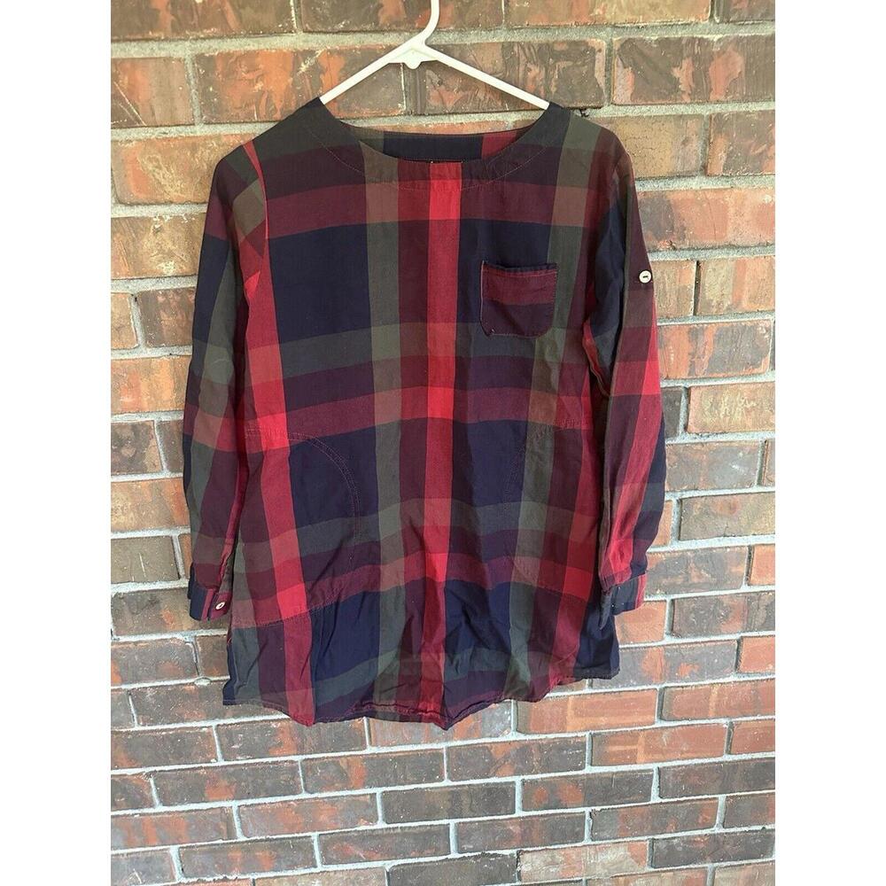 Chic Red and Navy Plaid Tunic Top - Size S